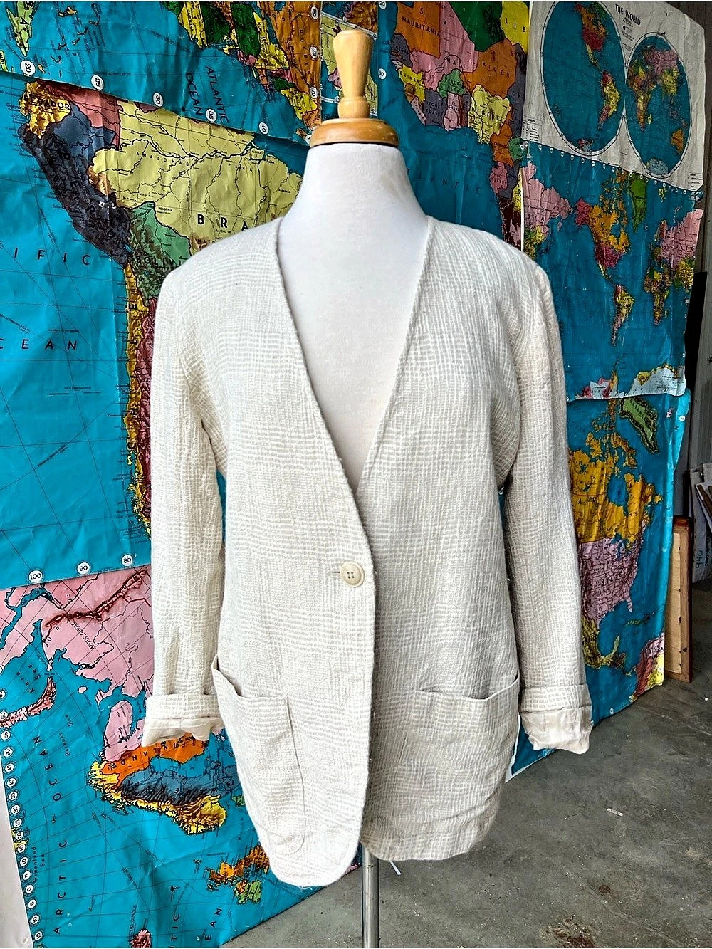 Vintage Carlisle Textured Linen Silk Blazer Size 12